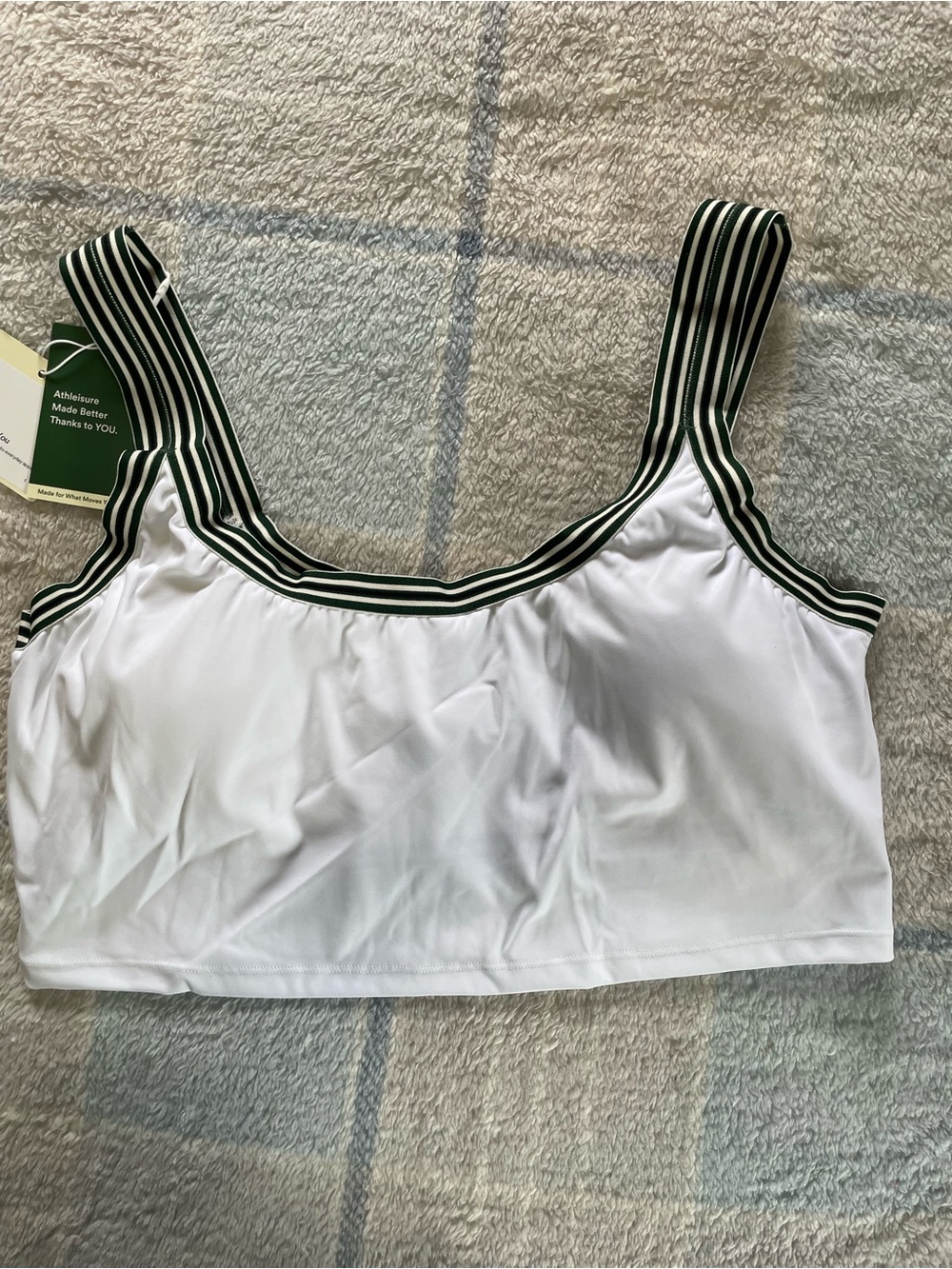 HALARA White Crop Bralette with Green Striped Trim